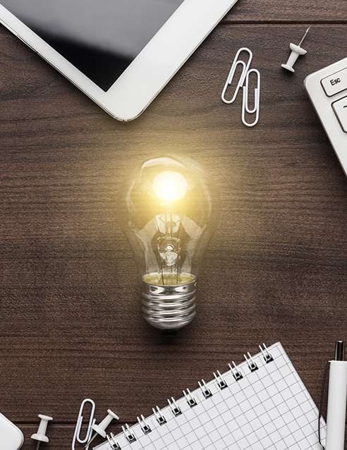 lightbulb on table