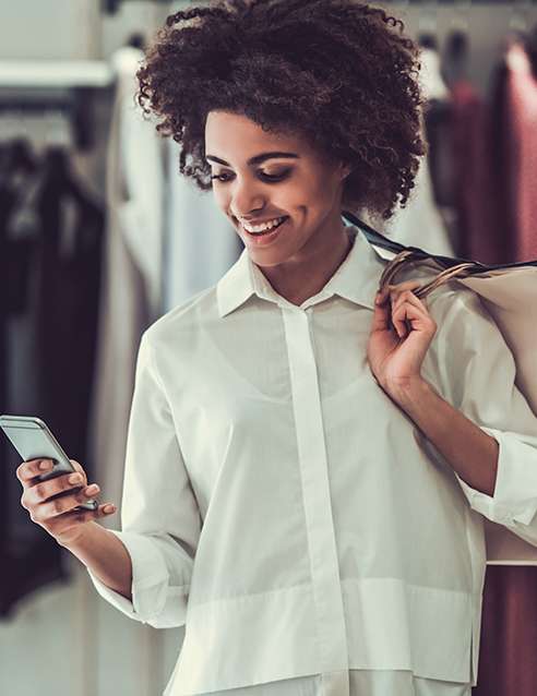 woman looking at phone