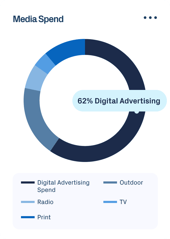 graphic circle chart that represents breakdown of media spend and other channel marketing data